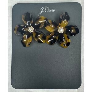 J.Crew Acetate Flower Earrings Tortoise with Sparkle Crystal Rose Gold NEW